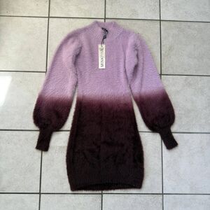 MINKPINK Fuzzy Sweater Dress XS Purple Ombre Long Sleeve Cozy Knit